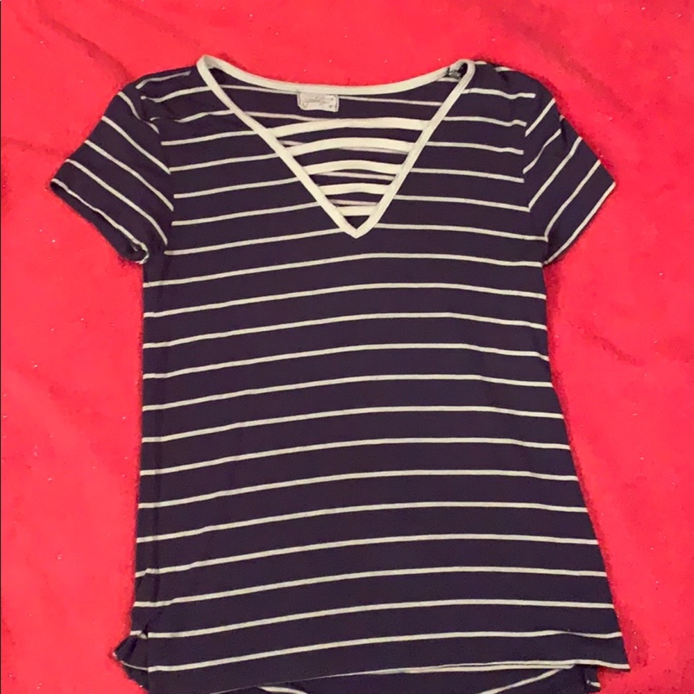 A blue and white striped T-shirt
